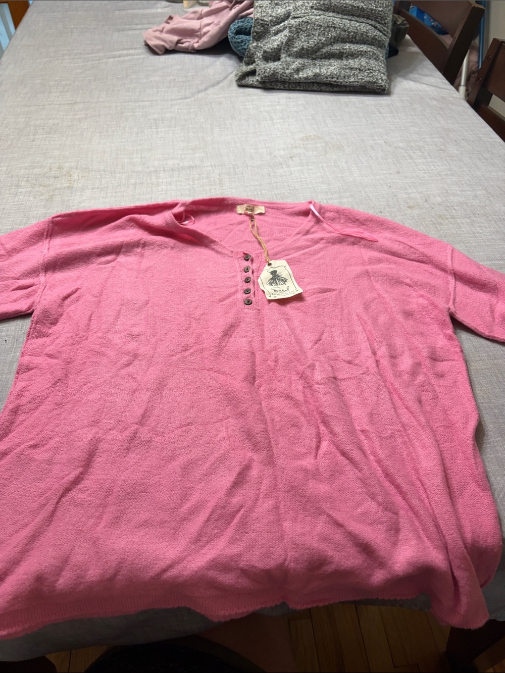 Pink Henley Long Sleeve Sweater